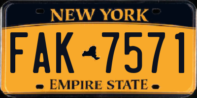 NY license plate FAK7571