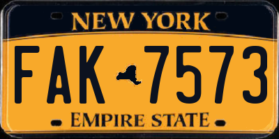 NY license plate FAK7573
