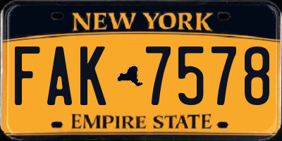 NY license plate FAK7578