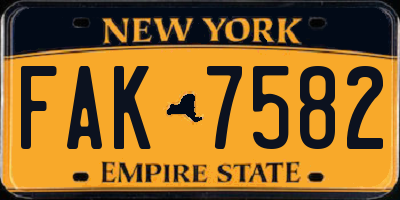 NY license plate FAK7582