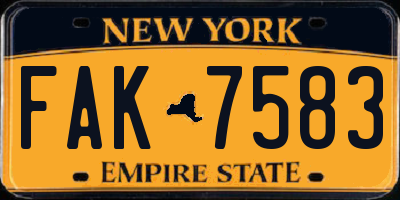 NY license plate FAK7583