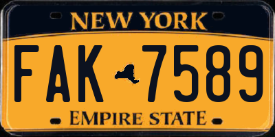 NY license plate FAK7589