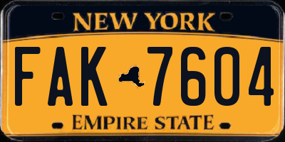 NY license plate FAK7604
