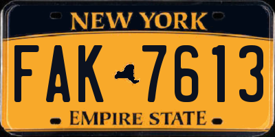 NY license plate FAK7613