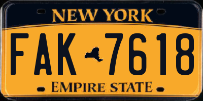 NY license plate FAK7618