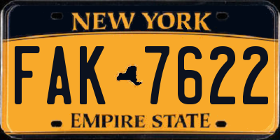 NY license plate FAK7622