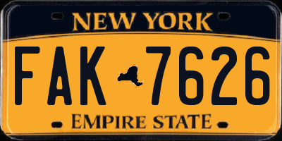 NY license plate FAK7626