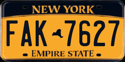 NY license plate FAK7627