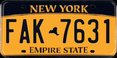 NY license plate FAK7631