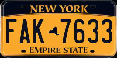 NY license plate FAK7633