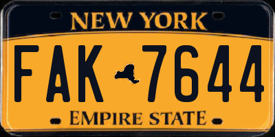 NY license plate FAK7644