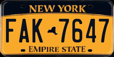 NY license plate FAK7647