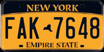 NY license plate FAK7648