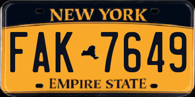 NY license plate FAK7649