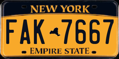 NY license plate FAK7667