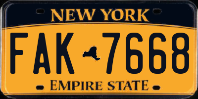 NY license plate FAK7668