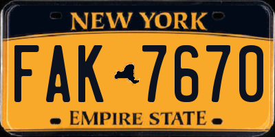 NY license plate FAK7670