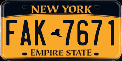 NY license plate FAK7671