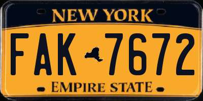NY license plate FAK7672