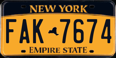 NY license plate FAK7674
