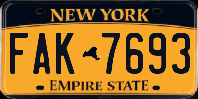 NY license plate FAK7693