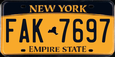 NY license plate FAK7697