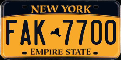 NY license plate FAK7700