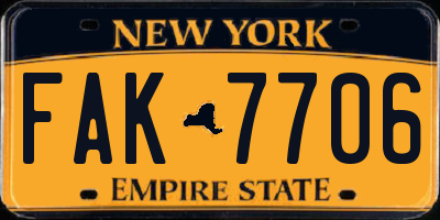 NY license plate FAK7706