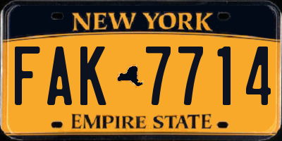 NY license plate FAK7714