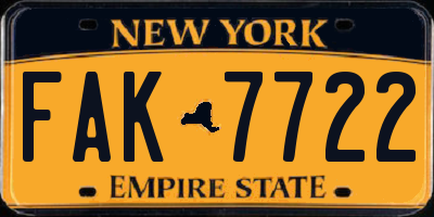 NY license plate FAK7722