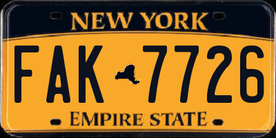 NY license plate FAK7726