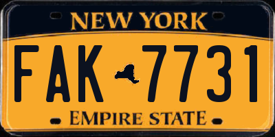NY license plate FAK7731