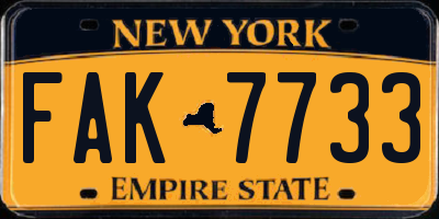 NY license plate FAK7733