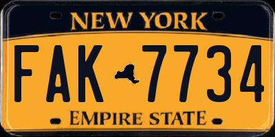 NY license plate FAK7734