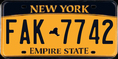 NY license plate FAK7742