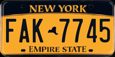 NY license plate FAK7745