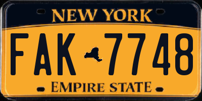 NY license plate FAK7748