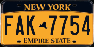 NY license plate FAK7754