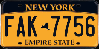 NY license plate FAK7756