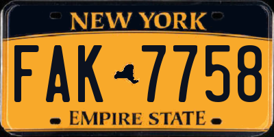 NY license plate FAK7758