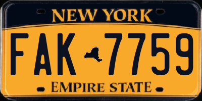 NY license plate FAK7759