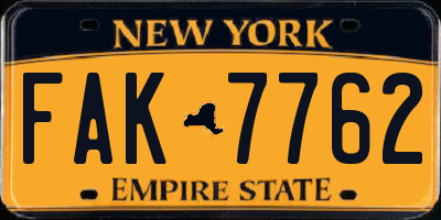 NY license plate FAK7762