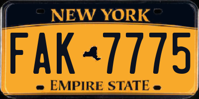 NY license plate FAK7775