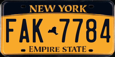 NY license plate FAK7784