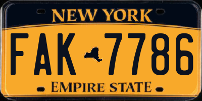 NY license plate FAK7786