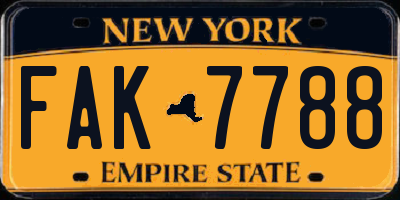 NY license plate FAK7788