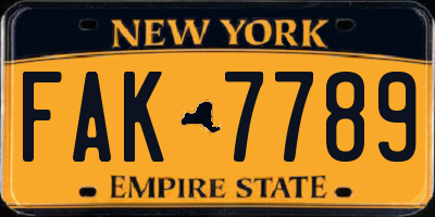NY license plate FAK7789