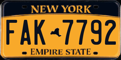 NY license plate FAK7792