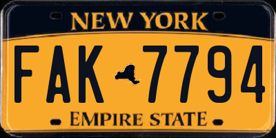 NY license plate FAK7794