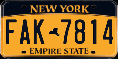 NY license plate FAK7814